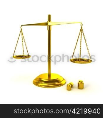 Pharmaceutical gold scale on white background. 3d render