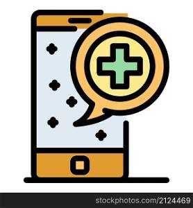 Pharmacy on a smartphone map icon. Outline pharmacy on a smartphone map vector icon color flat isolated. Pharmacy on a smartphone map icon color outline vector