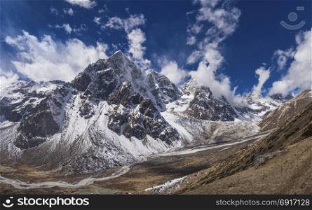 Pheriche valley with Taboche and cholatse peaks. Everest base camp trek in Nepal.