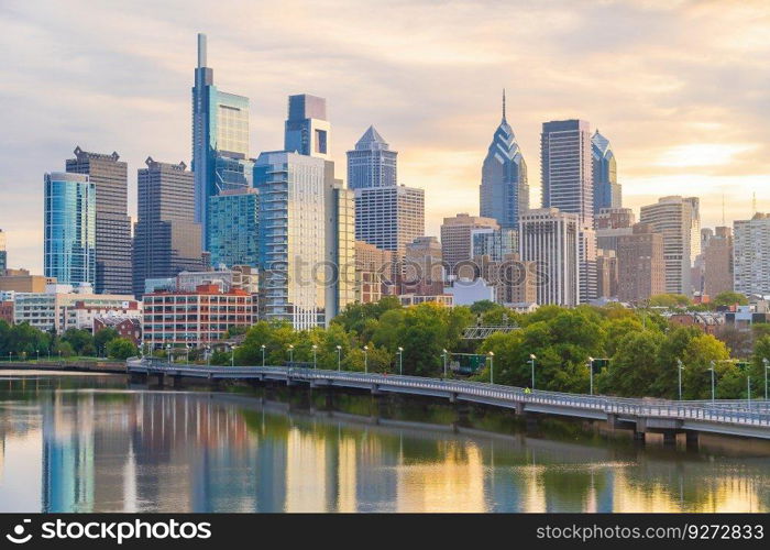 Philadelphia downtown city skyline, cityscape of  Pennsylvania USA