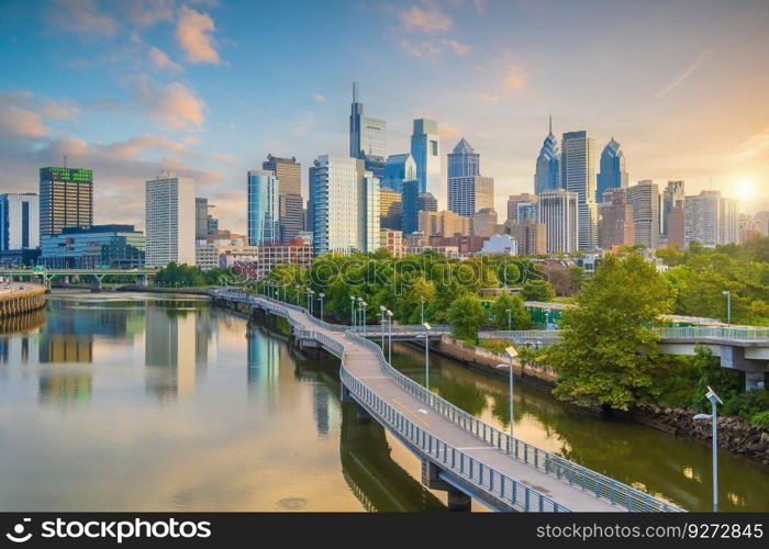 Philadelphia downtown city skyline, cityscape of  Pennsylvania USA