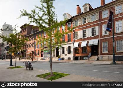 Philadelphia, Pennsylvania, United States - Traditional brick buildings at Walnut Street in Old Town.