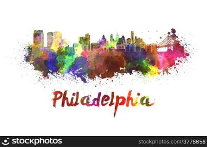 Philadelphia skyline in watercolor splatters with clipping path. Philadelphia skyline in watercolor