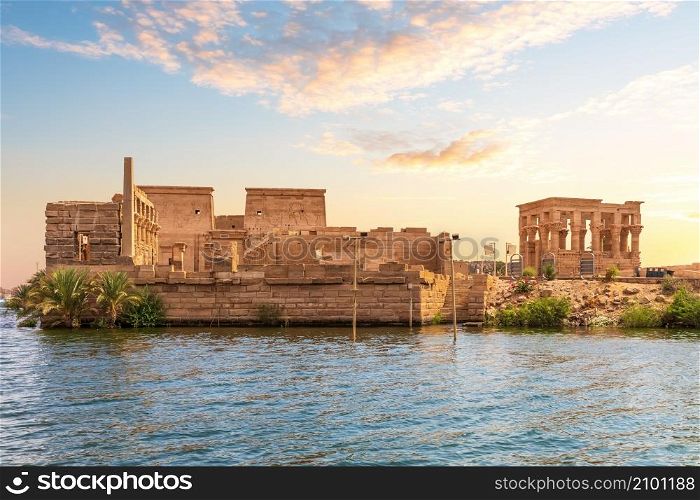 Philae island and Trajan&rsquo;s Kiosk in the Nile, Aswan, Egypt.