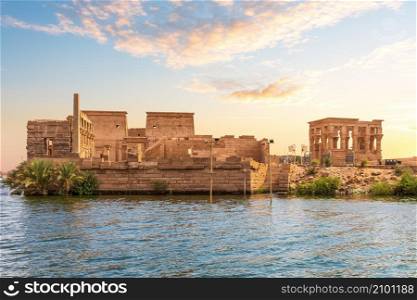 Philae island and Trajan&rsquo;s Kiosk in the Nile, Aswan, Egypt.