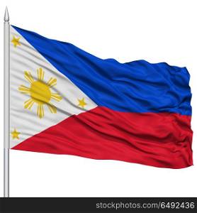 Philippines Flag on Flagpole , Flying in the Wind, Isolated on White Background