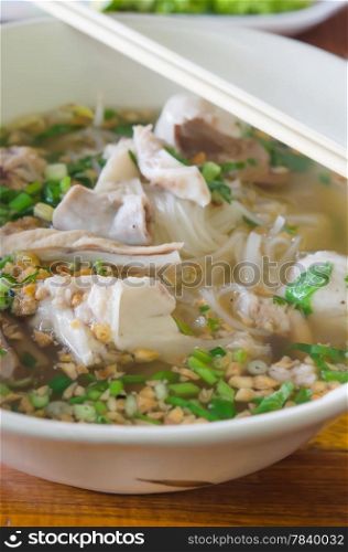 Pho bo , Vietnamese food , rice noodle soup with meat and vegetable