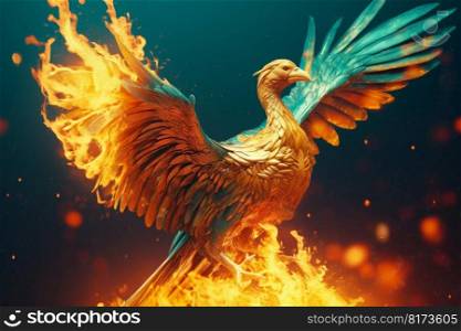 Phoenix bird in fire. Fantasy wing flame. Generate Ai. Phoenix bird in fire. Generate Ai