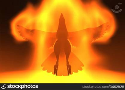 phoenix rising in fire 3d concept