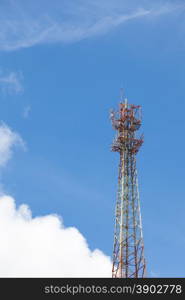 Phone antenna.The transmission poles in the area. Behind the clear skies