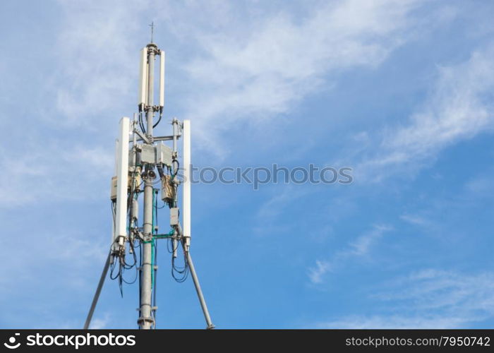 Phone antenna.The transmission poles in the area. Behind the clear skies