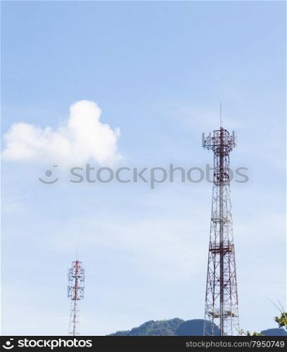 Phone antenna.The transmission poles in the area. Behind the clear skies