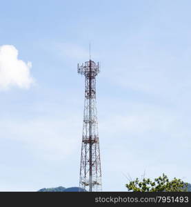 Phone antenna.The transmission poles in the area. Behind the clear skies