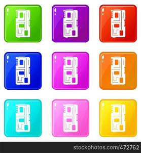 Phone chip icons of 9 color set isolated vector illustration. Phone chip icons 9 set
