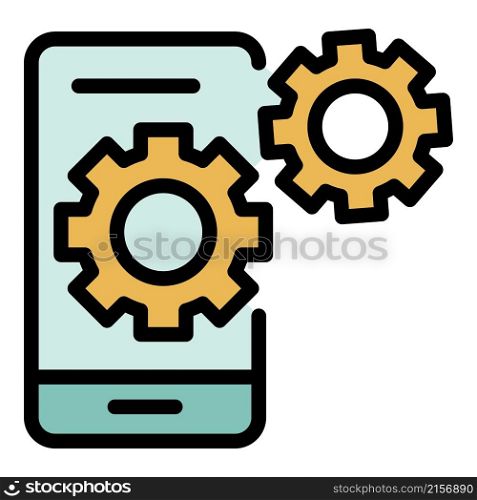 Phone gear system icon. Outline phone gear system vector icon color flat isolated. Phone gear system icon color outline vector