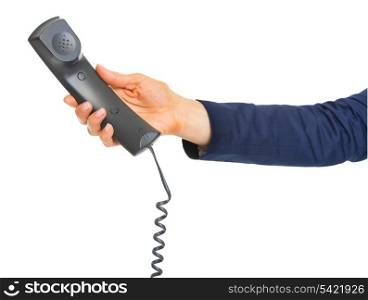 Phone handsetin hand of business woman