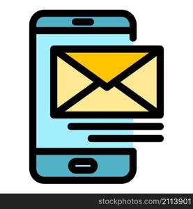 Phone sms icon. Outline phone sms vector icon color flat isolated. Phone sms icon color outline vector