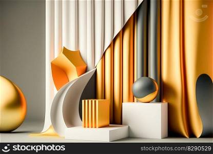 Photo 3d rendering of the realistic gold podium in luxury and minimal design with golden curtains. Photo 3d rendering of the realistic gold podium in luxury and minimal design with golden curtains AI Ge≠rated