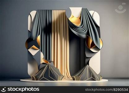 Photo 3d rendering of the realistic gold podium in luxury and minimal design with golden curtains. Photo 3d rendering of the realistic gold podium in luxury and minimal design with golden curtains AI Generated