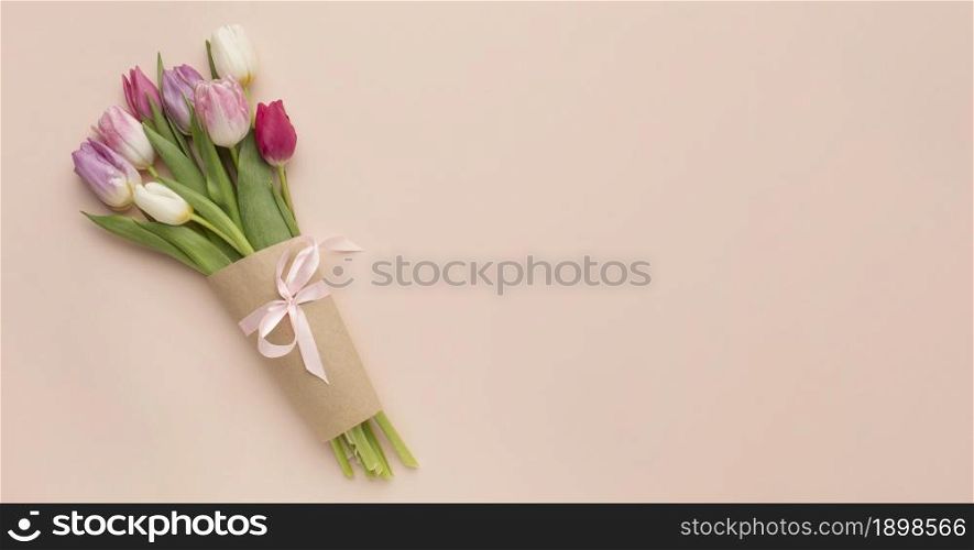 Photo Bouquet of tulips with copy space. Resolution and high quality beautiful photo. Photo Bouquet of tulips with copy space. High quality beautiful photo concept