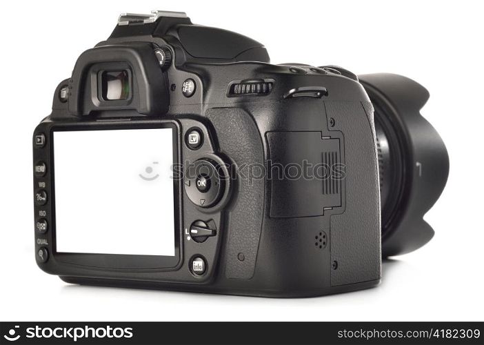 photo camera with white screen cut with clipping path