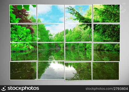 Photo cut into pieces with nature concept