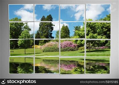 Photo cut into pieces with nature concept