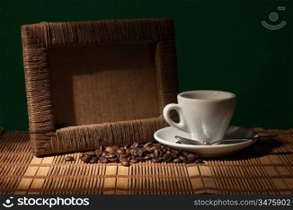 photo frame and a cup of coffee