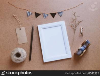 Photo frame mockup and stationery for creative work design