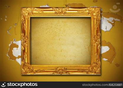 Photo frame on aged brown wall background