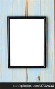 photo frame on wooden blue background