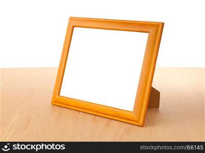Photo frames on the table and white background
