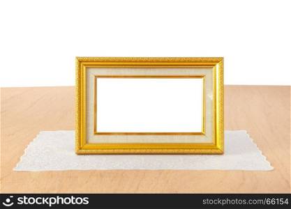 Photo frames on the table and white background