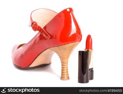Photo from a series -new elegant Shoes on a high heel (Here with lipstick)