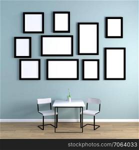 Photo Gallery Hung on Wall Empty with Furniture. Photo Gallery Hung on Wall Empty