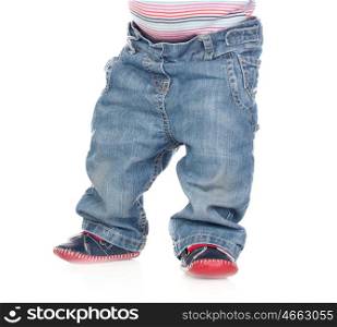 Photo of a baby standing waist down isolated on a white background