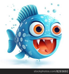 Photo of a cheerful blue fish with big bulging eyes by generative AI