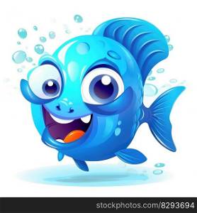 Photo of a cheerful blue fish with big bulging eyes by generative AI