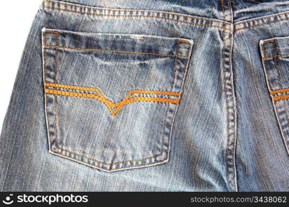 Photo of a pocket jeans with yellow thread