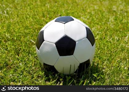 photo of a Soccer ball upon the green grass