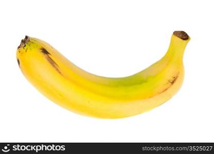 Photo of a yellow banana on a over white background