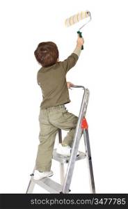 photo of an adorable boy painting a over white background