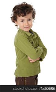 photo of an adorable boy watching the camera over white background