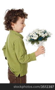 photo of an adorable boy with flowers