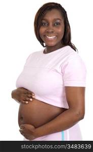 Photo of an african pregnant woman over white background