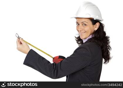 Photo of an attractive lady engineer a over white background