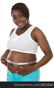 photo of an attractive pregnant woman a over white background