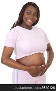 Photo of an attractive pregnant woman a over white background