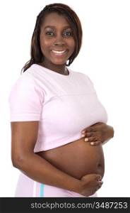 Photo of an attractive pregnant woman over white background