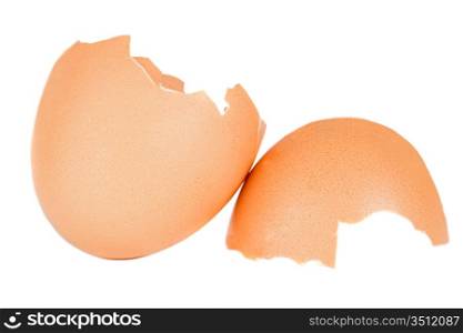 Photo of an broken egg shell on a white background